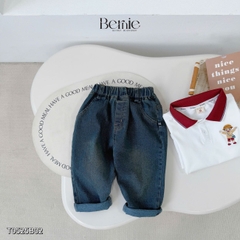 Set bộ polo tay dài áo polo cổ dệt họa tiết cậu bé kèm quần jean dài cho bé trai size 1 đến 7 tuổi BERNIE T0825B02
