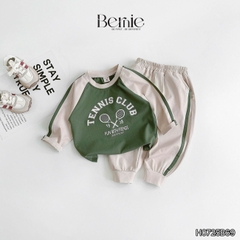Set bộ bé trai áo thun cotton tay dài raplang phối màu họa tiết tennis thể thao kèm quần dài size 9 tới 28kg BERNIE H0725B69