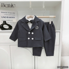  Set vest chéo 4 khuy công tử kèm nơ thêu huy hiệu cho bé trai 1 đến 7 tuổi BERNIE H0725B83