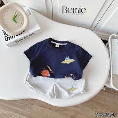 Set bộ cotton planet vũ trụ  rực rỡ sắc màu cho bé trai áo thun cotton họa tiết khám phá vũ trụ và quần short đùi 1 đến 7 tuổi BERNIE T1025B24Đ