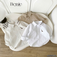Áo sơ mi dài tay bé trai thêu khủng long phong cách hàn quốc chất thô hàn mềm mại BERNIE cho bé 8 đến 24kg