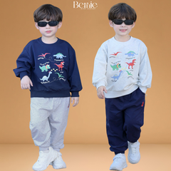 Set bộ Tiny Dino thun da cá dài tay phối màu họa tiết khủng long kèm quần dài size 9 tới 28kg BERNIE H0725B48