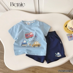 Set bộ tay ngắn họa tiết Car ô tô sắc màu cho bé trai áo thun cotton và quần short 1 đến 7 tuổi BERNIE T1025B23Đ