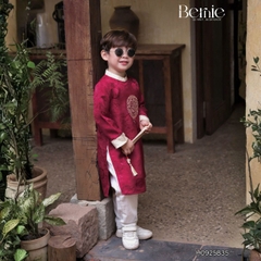 Set áo dài bé trai kèm quần chất lụa vân gỗ họa tiết thêu Hạc xuân mặc Tết size 9 đến 25kg BERNIE H0925B09