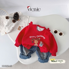 Áo Noel màu đỏ áo thun Giáng sinh dài tay phối sừng tuần lộc 3D trên vai cho bé trai bé gái size 1 đến 7 tuổi BERNIE H1025A45