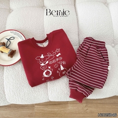 Set bộ nỉ dài tay màu đỏ họa tiết Happy Pup kèm quần dài kẻ ngang cho bé trai size 10 tới 27kg BERNIE H1025B46
