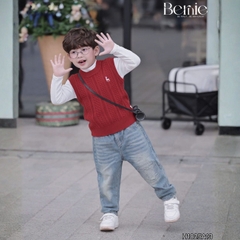 Áo gile len dệt unisex bé trai bé gái phối hình thêu Tuần lộc phong cách hàn quốc 1 đến 7 tuổi BERNIE H1025A13