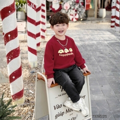 Áo thun Sweater màu đỏ áo thun dài tay hoạ tiết in gấu Happy today cho bé trai bé gái size 10 tới 30kg BERNIE T1025A73