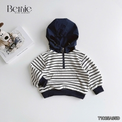 Áo hoodie dài tay unisex kẻ ngang phối mũ và dây kéo cho bé trai bé gái size 9 tới 28kg BERNIE T1025A35Đ