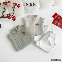 Set áo dài cách tân kèm quần cho bé trai chất lụa vân Thiên tử mặc Tết size 9 đến 25kg BERNIE H0925B11