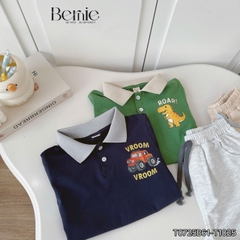Set bộ polo tay ngắn họa tiết khủng long và ô tô kèm quần short đùi bé trai 9 tới 28kg BERNIE T0725B61
