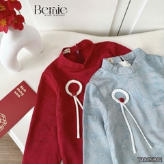 Set áo dài cách tân màu đỏ xanh bé trai Uy Vân gấm vân cát size 9 đến 25kg BERNIE T1025B01