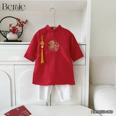 Set áo dài bé trai áo chất tafta tre thêu rồng phối khánh kèm quần dài kaki size 9 đến 25kg BERNIE H0925B40Đ