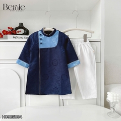 Set áo dài cách tân kèm quần cho bé trai gấm vân mây Minh quân mặc Tết size 11 đến 28kg BERNIE H0925B34