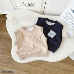 Set gilê kẻ 3 chi tiết áo sơ mi dài tay áo gi lê quần kaki cho né trai 1 đến 7 tuổi BERNIE 0724B40