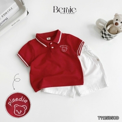 Set bộ polo tay ngắn cổ bo dệt họa tiết gấu kèm quần short kaki cho bé trai size 1 tới 7 tuổi BERNIE KIDS P0225A38