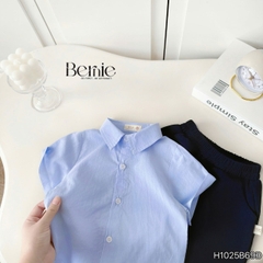 Set bộ sơ mi xanh basic tay ngắn kèm quần short cho bé trai từ 9 đến 25kg BERNIE H0125B69Đ