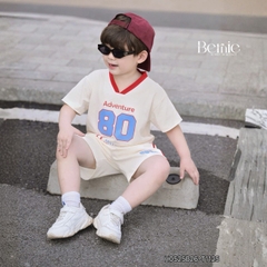 Set bộ thể thao phối màu tay ngắn họa tiết chữ kèm quần short viền cho bé trai size 9 tới 28kg BERNIE H0525B26