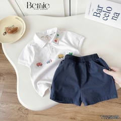 Set bộ polo Xe sắc màu cho bé trai áo thun polo tay ngắn và quần short jean size 9 tới 28kg BERNIE T1125B09