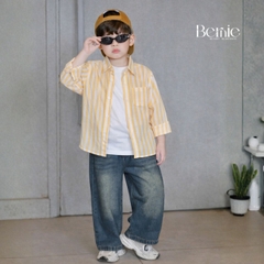 Set đồ áo sơ mi dài tay kèm quần jean và áo thun bên trong, set sơ mi dài sọc kẻ phong cách hàn quốc 1 đến 7 tuổi BERNIE H1025B77Đ