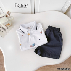 Set bộ Polo Xe tinh nghịch cho bé trai áo thun polo tay ngắn và quần short kaki size 9 tới 28kg BERNIE T1125B08Đ