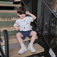  Set bộ Ocean áo thun tay ngắn họa tiết biển phối quần short kaki denim size 9kg tới 28kg BERNIE KIDS T1025B75