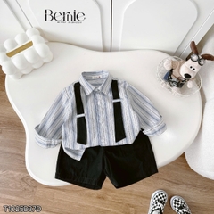 Set sơ mi dài tay phối sọc dây đai Urban bé trai phong cách công tử kèm quần dài BERNIE T1025B37Đ