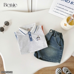 Set bộ polo tay ngắn họa tiết thêu Birthday Bernie cho bé trai kèm quần short jean size 9 tới 28kg BERNIE H1025B52