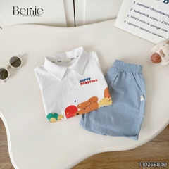 Set bộ polo cho bé trai áo tay ngắn họa tiết Memorie đa sắc kèm quần short kaki size 9 đến 25kg BERNIE T1025B84Đ 