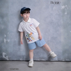 Set bộ polo tay ngắn cho bé trai họa tiết Robot hóm hỉnh kèm quần short kaki size 9 đến 25kg BERNIE T1025B83Đ 