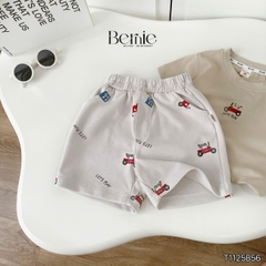 Set bộ tay ngắn họa tiết thêu Let's play kèm quần short nỉ chân cua cho bé trai size 9 tới 28kg BERNIE T1125B56