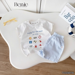  Set bộ cho bé trai áo thun tay ngắn họa tiết Happy Beach kèm quần short size 9 tới 25kg BERNIE T1225B17Đ