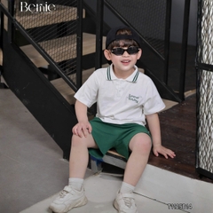 Set bộ polo tay ngắn cổ dệt thêu họa tiết Holiday xanh kèm quần short size 9 tới 28kg BERNIE T1125B14