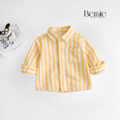 Áo sơ mi kẻ sọc dài tay phong cách STREET màu đỏ màu vàng màu xanh cho bé trai size 9kg tới 25kg BERNIE H1025B77Đ 