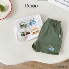 Set bộ tay ngắn thun cotton họa tiết Travel vui tươi kèm quần short cho bé trai size 9 tới 28kg BERNIE T1025B70