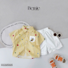  Set bộ sơ mi tay ngắn cho bé trai họa tiết kẻ vàng Happy Star kèm quần short kaki size 11 đến 28kg BERNIE H1225B25