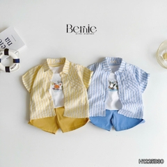 Set sơ mi 3CT Little Surfer cho bé trai áo sơ mi áo ba lỗ và quần short cho bé trai size 11 tới 28kg BERNIE H1225B30