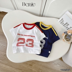 Set bộ bé trai tay ngắn phong cách thể thao họa tiết in chữ và số 23 kèm quần short size 9 tới 28kg BERNIE T1025B71