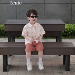 Set sơ mi cho bé trai áo tay ngắn họa tiết loang kèm quần short cho bé trai size 11 tới 28kg BERNIE T1225B08