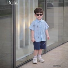 Set bộ sơ mi tay ngắn họa tiết in tràn cún Puppy kèm quần short cho bé trai size 11 tới 28kg BERNIE T1225B10