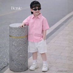 Áo sơ mi tay ngắn Basic nhiều màu unisex cho bé trai bé gái size 9kg tới 25kg BERNIE H1125A49Đ