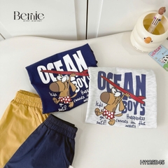Set bộ tay ngắn đi chơi đi biển cho bé trai Ocean boy áo thun và quần short kaki size 9 tới 28kg BERNIE H1125B45