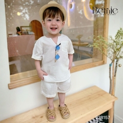 Set bộ sơ mi tơ đũi ngắn tay cho bé trai đi biển kèm quần BERNIE 23B157