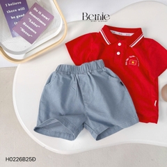 Set bộ polo Lá cờ Độc lập Việt Nam áo polo đỏ kèm quần short cho bé trai size 9 tới 25kg BERNIE H0226B25Đ