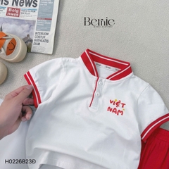 Set bộ cộc tay cho bé trai áo cổ trụ họa tiết sao vàng Việt Nam kèm quần short size từ 9 đến 25kg H0226B23Đ 