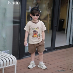 Set bộ tay ngắn họa tiết Gấu cao bồi và quần short đi chơi đi biển cho bé trai size 9 tới 25kg BERNIE H1125B38