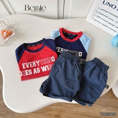 Set bộ thể thao cộc tay raplang phối màu họa tiết Everything và quần short bé trai size 9 tới 25kg BERNIE H1125B42