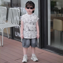 Set bộ sơ mi áo tanktop họa tiết graphic Secret cho bé trai kèm quần short jean 9kg đến 28kg BERNIE H1225B31