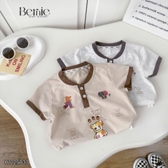 Set bộ tay ngắn cổ trụ họa tiết Gấu Funny và quần short đi chơi đi biển cho bé trai size 1 tới 7 tuổi BERNIE H1125B37