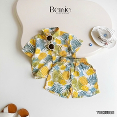 Set sơ mi đũi đi biển unisex cho bé trai bé gái họa tiết summer size 9 tới 25kg BERNIE T0325B26